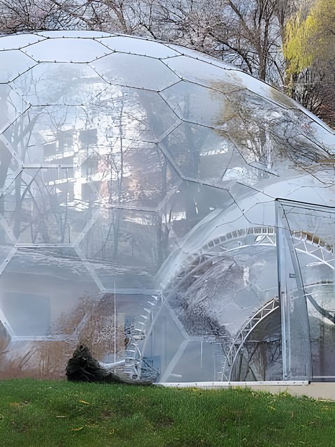 Grande bolla trasparente installata su un prato